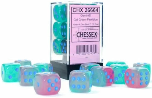 Chessex D6 16mm Gemini Gel Green-Pink/Blue Luminary (CHX26664)