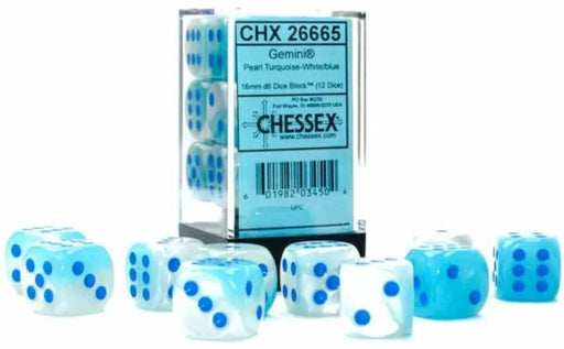 Chessex D6 16mm Pearl Turquoise-White/Blue Luminary (CHX26665)
