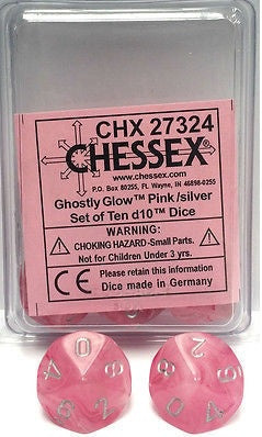 D10 Dice Ghostly Glow Pink / Silver (10 Dice in Display) CHX27324