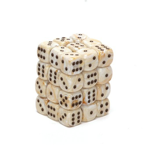 D6 Dice Marble 12mm Ivory/Black (36 Dice in Display) CHX27802