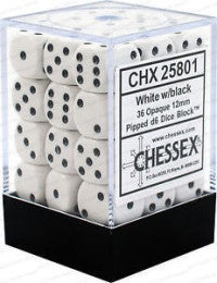 D6 Dice Opaque 12mm White/Black 36 Dice Set CHX25801