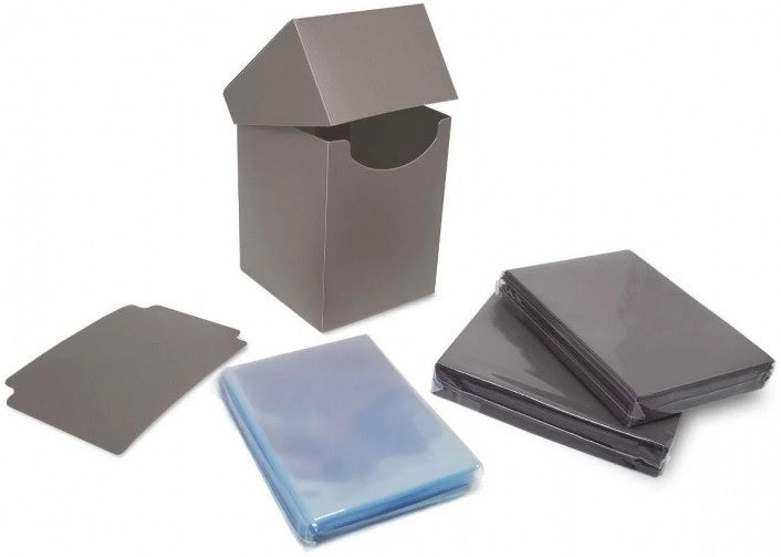 BCW Deck Case Box, Deck Protectors and Inner Sleeves Standard Elite2 Combo Pack Glossy Cool Grey