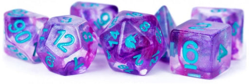 MDG Unicorn Resin Polyhedral Dice Set Violet Infusion