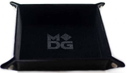 MDG Fold Up Velvet Dice Tray w/ PU Leather Backing: Black