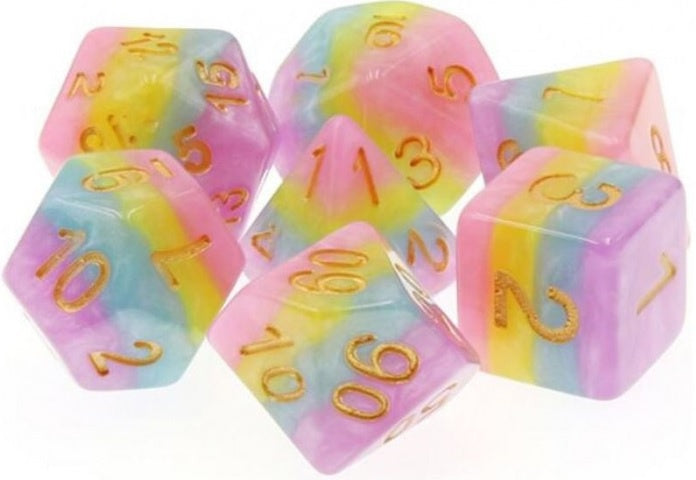 TMG RPG Dice Unicorn Rainbow Pastel Opaque 16mm (set of 7)