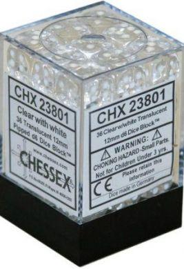 Dice Translucent 12mm D6 Clear with White (36) CHX23801