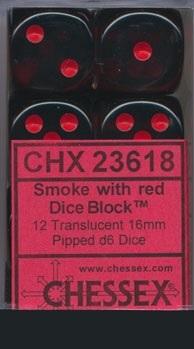 Dice Translucent 16mm D6 Smoke with Red (12) CHX23618