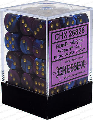 Dice Gemini 12mm D6 Blue Purple w/Gold (36) CHX26828