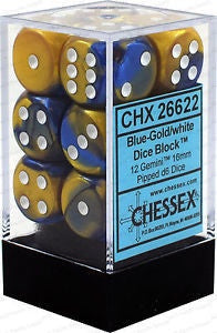 D6 Dice Gemini 16mm Blue-Gold/White CHX26622