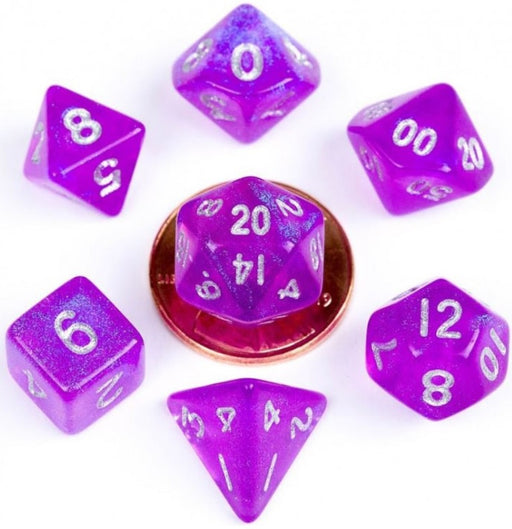 MDG Acrylic 10mm Polyhedral Dice Set - Stardust Purple  - Mini Dice