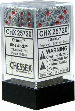 Dice Speckled 16mm D6 Granite (12) CHX25720