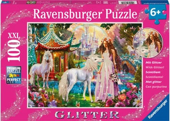 Princess with Unicorn Puzzle GLITTER 100 piece Jigsaw Puzzle