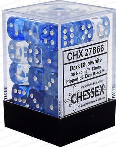 D6 Dice Nebula 12mm Dark Blue/White (36 Dice in Display)  CHX27866