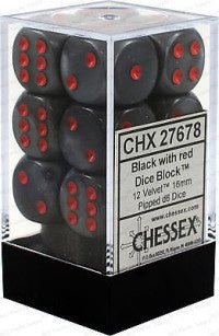 D6 Dice Velvet 16mm Black/Red CHX27678