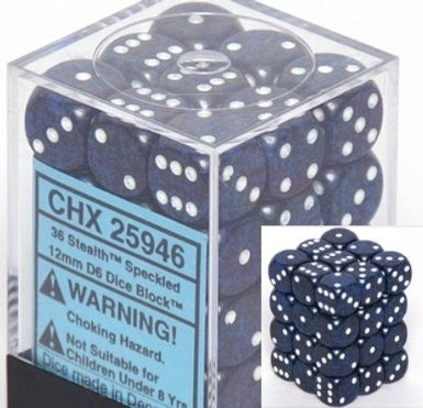 D6 Dice Speckled 12mm Stealth (36 Dice in Display) CHX25946