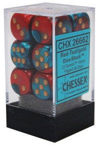 D6 Dice Gemini 16mm Red-Teal/Gold CHX26662